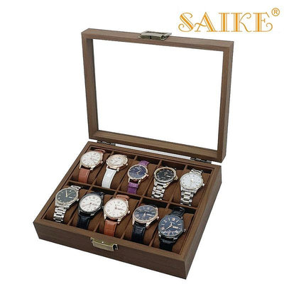 錶盒 展示盒 [復古版]現貨批發黑胡桃木質10位手錶收納收藏展示盒10只裝手錶盒