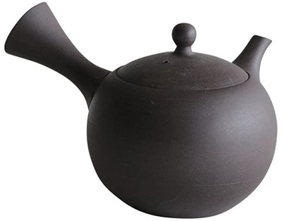 13040A 日本製 好品質 限量品 手工製作 陶瓷黑泥側把壺和風日式丸形沖泡茶壺綠青茶葉茶壺泡茶用具收藏品送禮禮品
