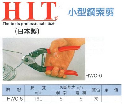 HIT 日本製 小型鋼索剪 HWC-6