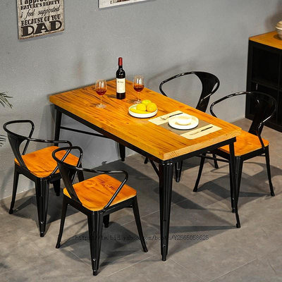 LOFT工業風鐵藝椅子實木餐椅休閑椅靠背椅咖啡廳餐廳酒吧桌椅凳子