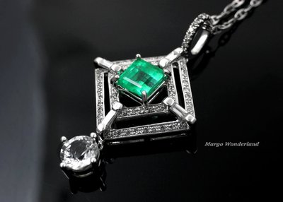 《彩色寶石首飾》14K金 哥倫比亞祖母綠鑽石項鍊