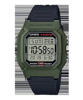 【金台鐘錶】CASIO卡西歐 數字型 學生 當兵 指定款 防水 (黑綠) W-800HM-3A