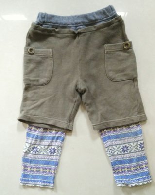 日本Nissen-秋。童裝 -褲子2條組-卡其+北歐風圖案-95cm