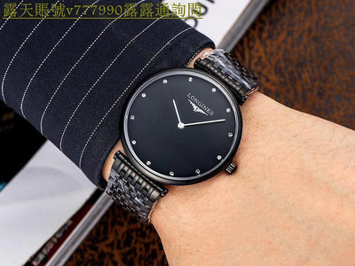 特惠百貨浪琴腕錶 超薄酷炫黑嘉蘭系列 兩針超薄設計  瑞士進口石英機芯  休閑簡約超薄時尚防水手錶