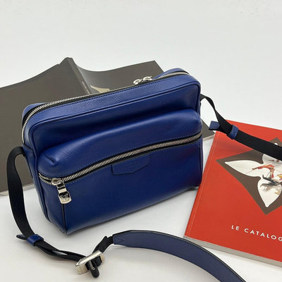 【哈極品】二手品《Louis Vuitton LV 藍色 全皮 郵差包/斜背包/肩背包》
