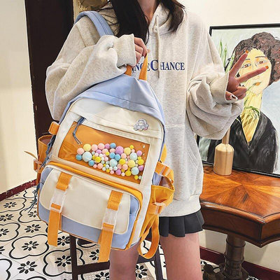 新品 ~VA6520~韓版校園學院風小清新撞色透明少女學生雙肩包後背包旅行包休閒包收納包促銷