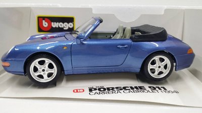 【統一模型】Burago《Porsche：911／1994／藍色》合金車.靜態鐵殼車.觀賞車.金屬展示車 1: 18【缺貨】