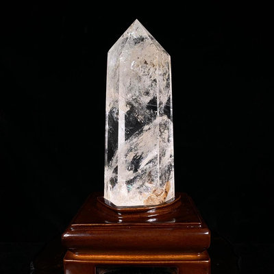 奇石 原石擺件 天然白水晶柱帶座高21×6×5.5cm 重1.1公斤編號220500