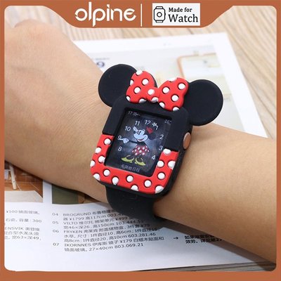 適用於Apple Watch12345678代新款米妮殼+矽膠錶帶 iWatch卡通矽膠米妮保護殼套裝 蘋果手錶保護套