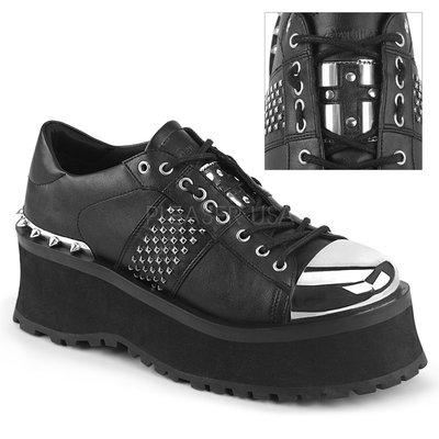Shoes InStyle《二吋》美國品牌 DEMONIA 原廠正品龐克歌德鉚釘金屬鍍鉻鞋頭厚底鞋 有大尺碼『黑色』