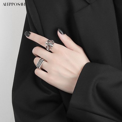 Alepposave- 幾何開口戒指女士首飾簡約鏤空幾何開口戒指電鍍-一點點