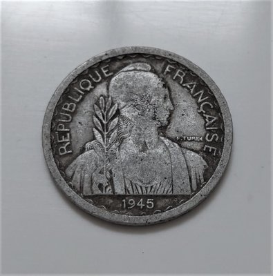 稀少 1945 年 法屬 印度 安南 支那 都靈 10 CENTS 古 錢幣