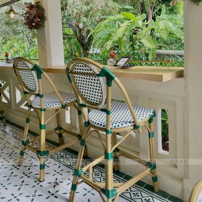 WAN酒店室外餐廳餐椅法式咖啡廳藤椅花園桌椅組合美式戶外藤編椅-促銷