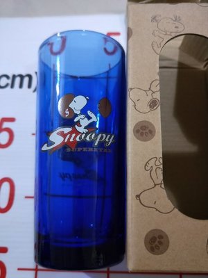 【全新】Snoopy 史努比 運動篇 橄欖球 藍色玻璃杯 水杯 果汁杯 牛奶杯 透明藍色玻璃杯 飲料杯 可愛卡通少女心