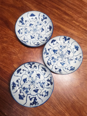 《日本回流》明治時期老青花靈芝盤蘭花盤，老物件瓷器， 青花發