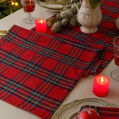 桌旗大紅色格紋餐墊聖誕桌布耐熱家用杯墊-慧友芊家居