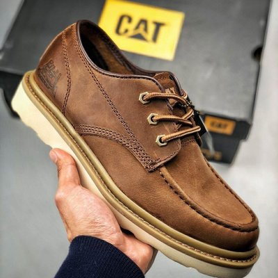 100％原廠 CAT卡特男士真皮戶外工裝鞋超輕發泡底低幫英倫休閑鞋手工縫制鞋