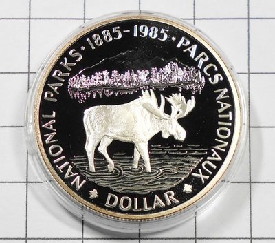 ED064 加拿大國家公園1885-1985年 糜鹿 DOLLAR銀幣 盒裝