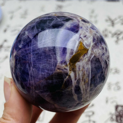 M8天然紫水晶球擺夢幻紫色水晶居家飾品，原石打磨，隨手一， 水晶 原石 擺件【玲瓏軒】