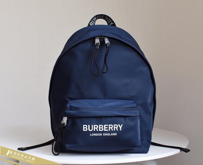 雅格精品代購 Burberry 巴寶莉 英倫風格時尚 字母印花藍色後背包 美國outlet代購