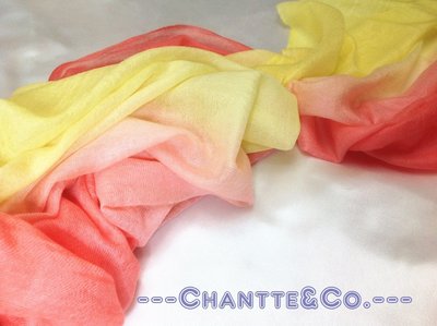 Chantte&amp;Co-蓬鬆柔軟100% Cashmere200支斜紋加密暖暖橘系嫩黃漸層喀什米爾Pashmina圍巾披肩
