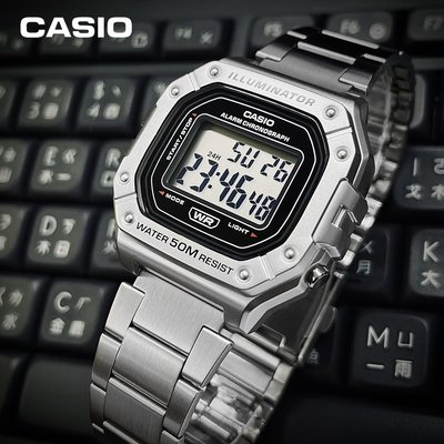 【柒號本舖】CASIO 卡西歐野戰電子鋼帶錶-黑 # W-218HD-1A (台灣公司貨全配盒裝)