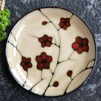 陶瓷餐具手繪葉子復古西餐盤平盤創意家用菜盤