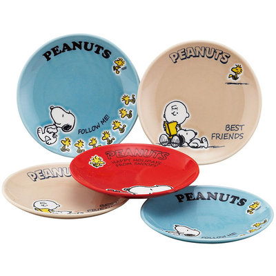 日本製 Snoopy 史努比 陶瓷圓盤組 餐盤 碟子 5個一組