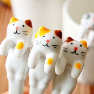 日本流行雜貨趣味動物設計 陶瓷製手繪釉彩多色可愛斑紋貓咪造型攪拌匙 創意立體小貓造型攪拌棒 湯匙 湯勺 下午茶飲料餐具
