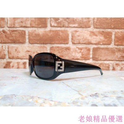 芬迪 全新真品【FENDI】 FS350R 001 方形 施華洛世奇 水鑽 Logo 黑色 膠框 太陽眼鏡