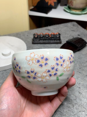 日本抹茶碗飯碗茶碗櫻花點釉內里刷釉工藝口徑10高度