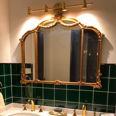 【現貨】法式衛生間鏡子復古浴室鏡桌面梳妝鏡歐式雕花裝飾三面三折化妝鏡