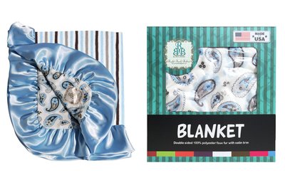 【婕希卡】美國 Right Bank Babies 雙面四季毯系列 藍色條紋佩斯利 嬰兒毯、午睡毯