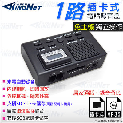 監視器 插卡式 1路電話錄音盒 免主機 迷你錄音盒 居家錄音 錄音機 電話錄音盒 支援SD卡、TF卡 內建喇叭 蒐證