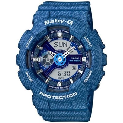BABY-G 時尚個性丹寧紋路雙顯錶-單寧藍(BA-110DC-2A2DR)