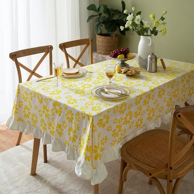 桌巾全棉印花小清新綠植春天花朵樹葉荷葉邊木耳邊茶幾臺布餐桌布