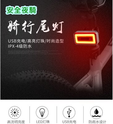 飛馬單車，新款感應式亮度，自行車USB充電創意COB單車尾燈，防水扁座管單車燈 ISP水滴管警示燈 IPX4防水等級
