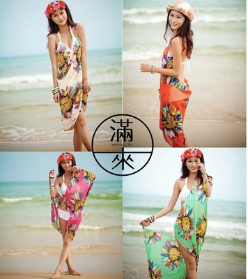 海灘服飾 太陽花 罩衫 一片裙 五色可選【奇滿來】比基尼罩裙 性感 泳衣 寫真拍照 公主風 夏天海邊度假 歐美 AWII