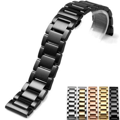 森尼3C-萬寶龍款 通用不銹鋼錶帶配件 三珠實心亮光鋼錶帶 平口蝴蝶扣金屬手錶鏈16 18 20 21 22 23 24mm-品質保證