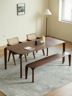 會議桌億飛家具/北歐全實木長方形小戶型餐桌簡約黑胡桃原木高檔會議桌
