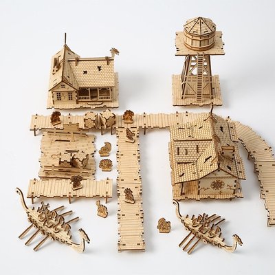 立體拼圖新品 維京漁場3D立體拼圖 木制玩具兒童益智拼裝玩具DIY創意