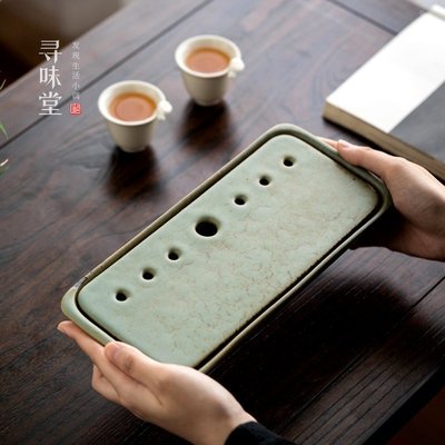 【熱賣精選】復古日式粗陶茶盤｜陶瓷小號家用方形雙層儲水式干泡盤托盤茶具