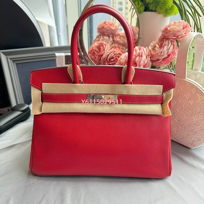 二手 99新 Hermes birkin30 Q5國旗紅epsom5255 古玩 老貨 雜項【久久】