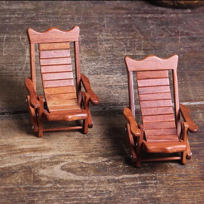 手機支架 實木躺椅擺件折迭椅創意木質桌面中式花梨懶人支架實木手機支撐架（滿599免運）