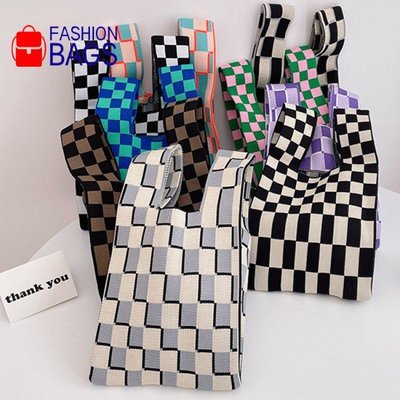 聯名好物-Fashion bags 女包韓國棋盤格毛線針織包 編織斜背包 腋下包-全域代購