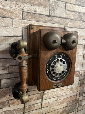 美國古董橡木轉盤式壁掛電話 #123247