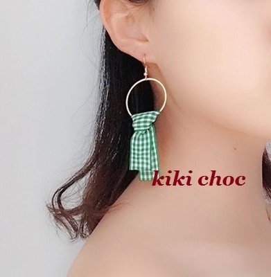 ♥ kiki choc ♥韓 金屬幾何/格紋格子織布/絲帶/長款耳環/垂墜耳環