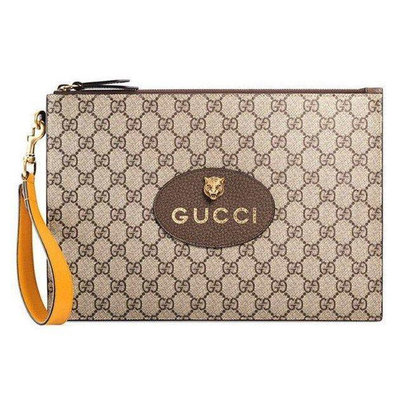 全新法國正品 GUCCI GG Supreme Logo 虎頭 手拿包 473956 現貨