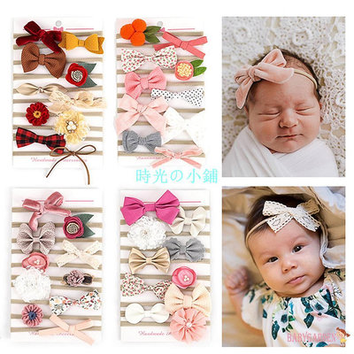 Baga-女嬰 10 件/包頭帶和頭髮蝴蝶結,適合新生兒、嬰兒、幼兒的彈性尼龍髮帶【滿299出貨】