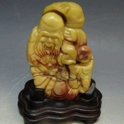壽山芙蓉石精雕 雕刻長壽龜 老壽翁童子擺件 重量202公克